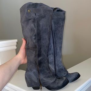 Grey knee high boots